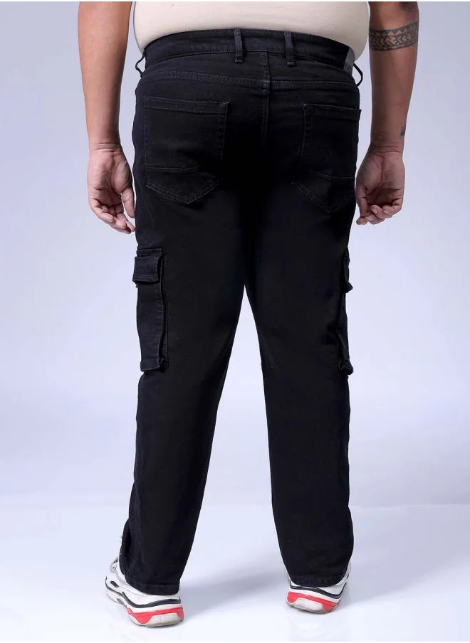 هاردسودا Men Plus Size Baggy Fit Solid Mid-Rise Stretchable Cargo Denims
