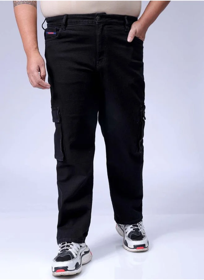 هاردسودا Men Plus Size Baggy Fit Solid Mid-Rise Stretchable Cargo Denims