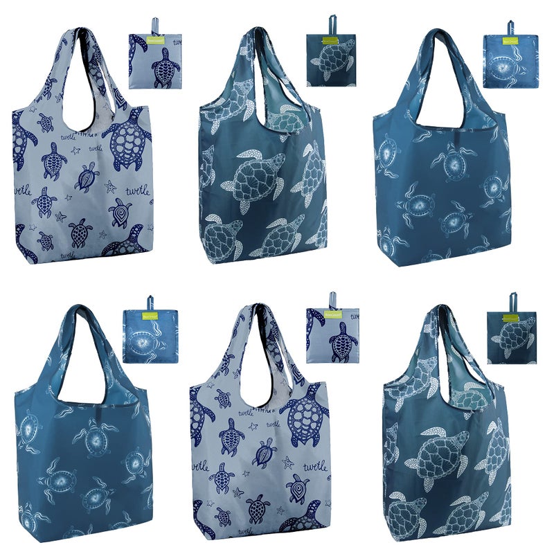 BeeGreen Turtle Gifts for Women Foldable Reusable Grocery Bags Shopping Bags for Groceries Cute Holiday Cloth Bag With Handles Large Cloth Gift Heavy Duty Bulk 6 Pack Gifts