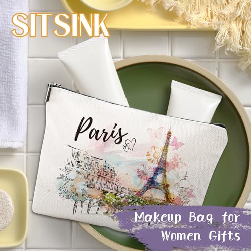 Sitsink هدايا تذكارية من باريس - أساسيات السفر من باريس - حقيبة تجميل صغيرة للنساء من برج إيفل، هدايا باريس للنساء، حقيبة مكياج صغيرة ضرورية للسفر، هدايا للفتيات - Image 3