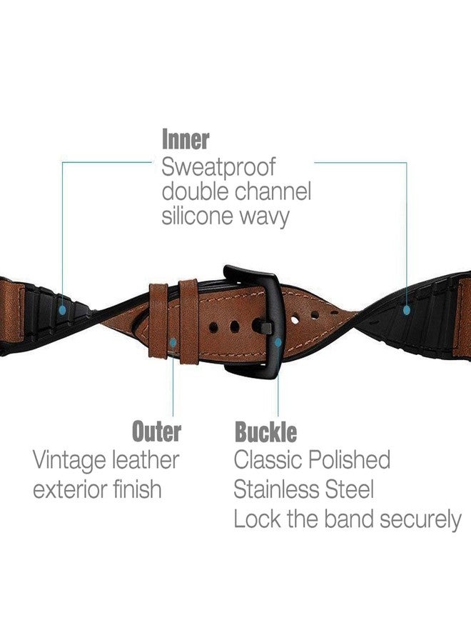 Abanen for Fitbit Versa 4/Sense 2 Watch Bands,Genuine Leather Silicone Hybrid Men Wristband Strap with Stainless Steel Clasp for Fitbit Sense 2 (Brown) - Image 2