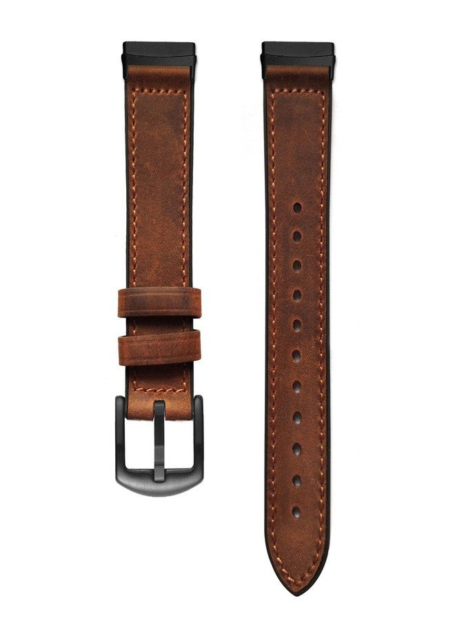 Abanen for Fitbit Versa 4/Sense 2 Watch Bands,Genuine Leather Silicone Hybrid Men Wristband Strap with Stainless Steel Clasp for Fitbit Sense 2 (Brown) - Image 4