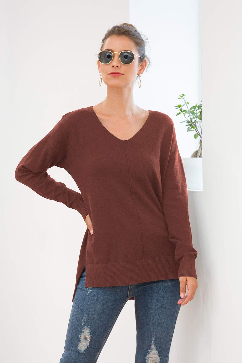 Jouica Women's V-Neckline Long Sleeves Knitted Sweaters and Pullovers Tops for Women,Manue,Medium - Image 3