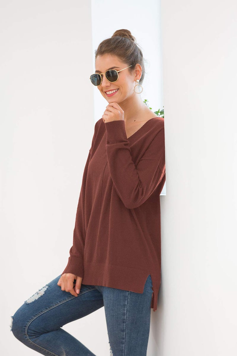 Jouica Women's V-Neckline Long Sleeves Knitted Sweaters and Pullovers Tops for Women,Manue,Medium - Image 5