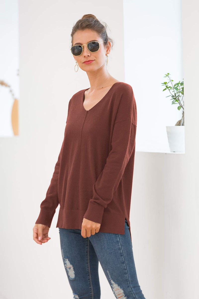 Jouica Women's V-Neckline Long Sleeves Knitted Sweaters and Pullovers Tops for Women,Manue,Medium - Image 4