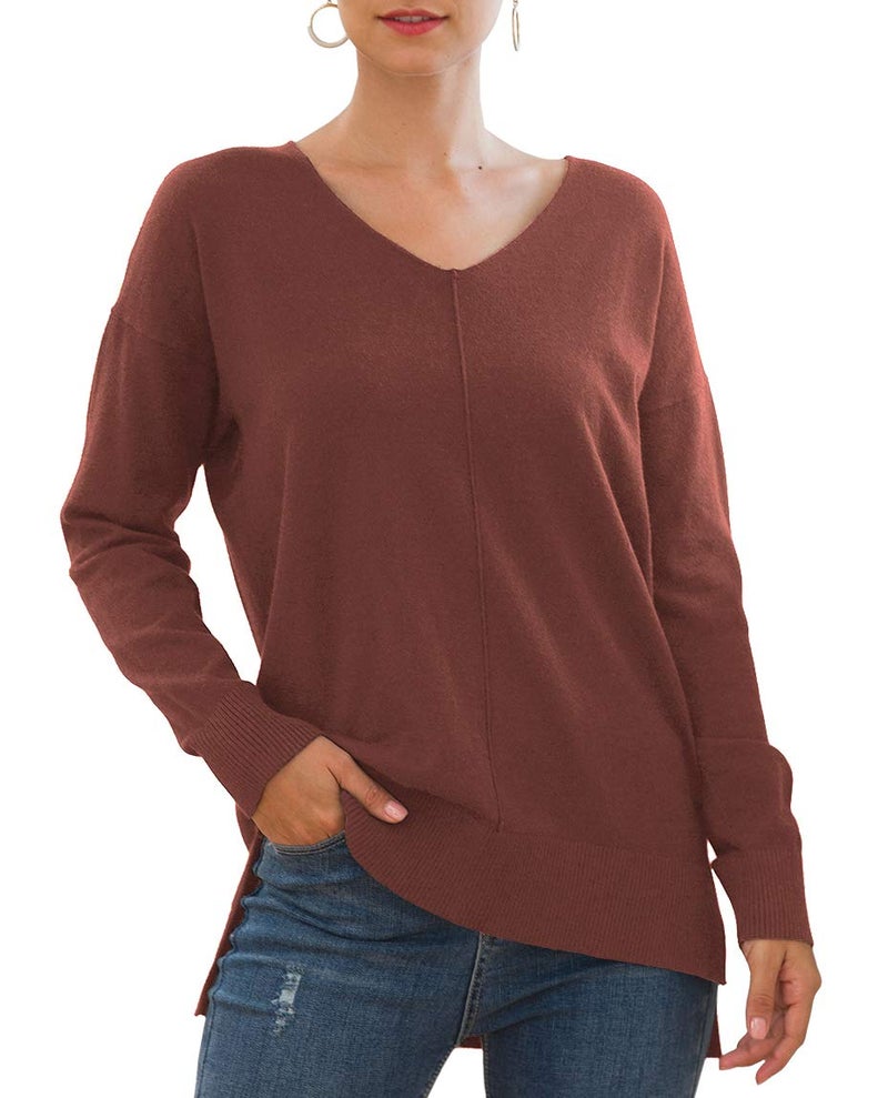 Jouica Women's V-Neckline Long Sleeves Knitted Sweaters and Pullovers Tops for Women,Manue,Medium - Image 1