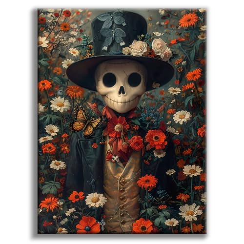 Offito Halloween Diamond Art Kits for Adults 5D Skull Diamond Painting Kits for Beginners Skeleton DIY Full Drill Dots Gem Art Paint Picture for Home Wall Decor 12 x 16 Inch - Image 1