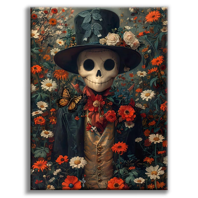 Offito Halloween Diamond Art Kits for Adults 5D Skull Diamond Painting Kits for Beginners Skeleton DIY Full Drill Dots Gem Art Paint Picture for Home Wall Decor 12 x 16 Inch - Image 3