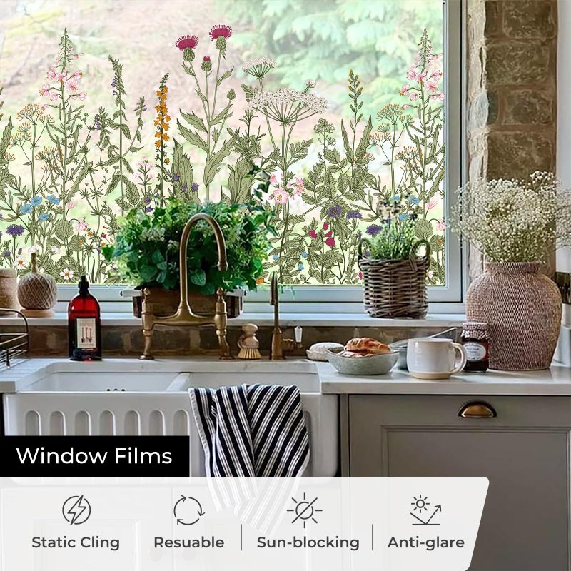 ADD.HERES Window Privacy Film,Colorful Floral Window Stickers,Removable DIY Bouquet Static Clings, Decals for Home School Office Party Supplies, Wildflower Reverieâ€Œ, 17.5 x 78.7 in - Image 4