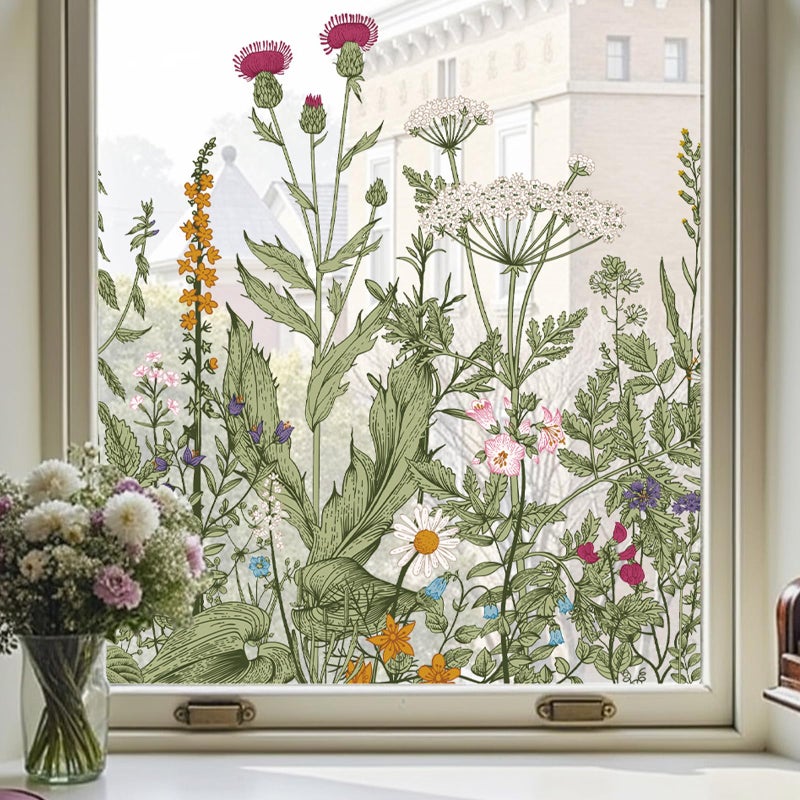 ADD.HERES Window Privacy Film,Colorful Floral Window Stickers,Removable DIY Bouquet Static Clings, Decals for Home School Office Party Supplies, Wildflower Reverieâ€Œ, 17.5 x 78.7 in - Image 1