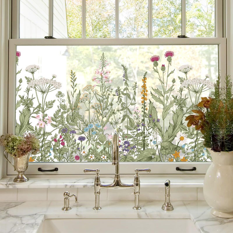 ADD.HERES Window Privacy Film,Colorful Floral Window Stickers,Removable DIY Bouquet Static Clings, Decals for Home School Office Party Supplies, Wildflower Reverieâ€Œ, 17.5 x 78.7 in - Image 3