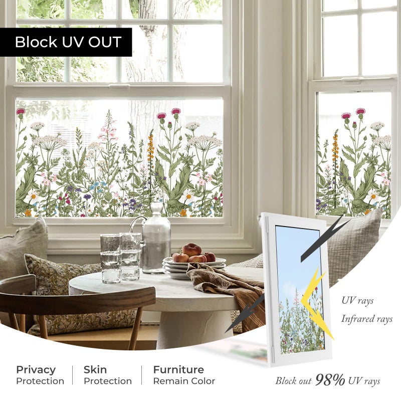 ADD.HERES Window Privacy Film,Colorful Floral Window Stickers,Removable DIY Bouquet Static Clings, Decals for Home School Office Party Supplies, Wildflower Reverieâ€Œ, 17.5 x 78.7 in - Image 5