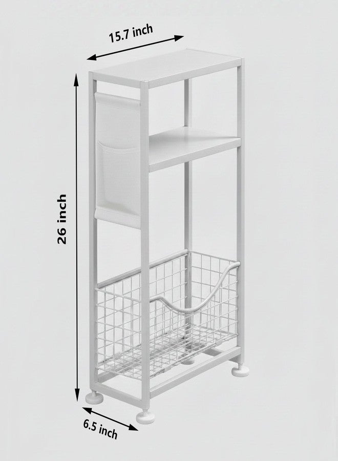 ZEXVIDA Skinny Side Table with Storage, 3 Tier Slim Side Tables for Small Spaces, Skinny End Table Narrow Bedside Table Narrow Side Table for Living Room, Bedroom - Image 3