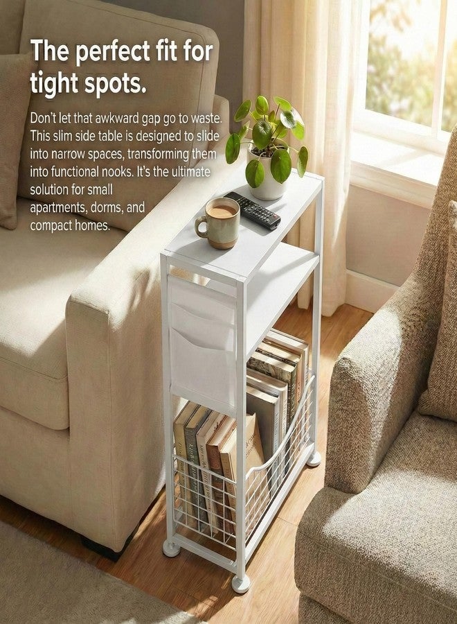 ZEXVIDA Skinny Side Table with Storage, 3 Tier Slim Side Tables for Small Spaces, Skinny End Table Narrow Bedside Table Narrow Side Table for Living Room, Bedroom - Image 4
