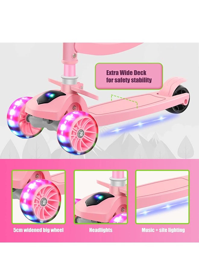 Beauenty 2 in 1 Scooters For Kids Toddler Scooter For Ages 2-12 Music&Light Display Kids Scooter Kick Scooter With Foldable Seat 3 Wheel Scooter And Adjustble Height  - Image 4