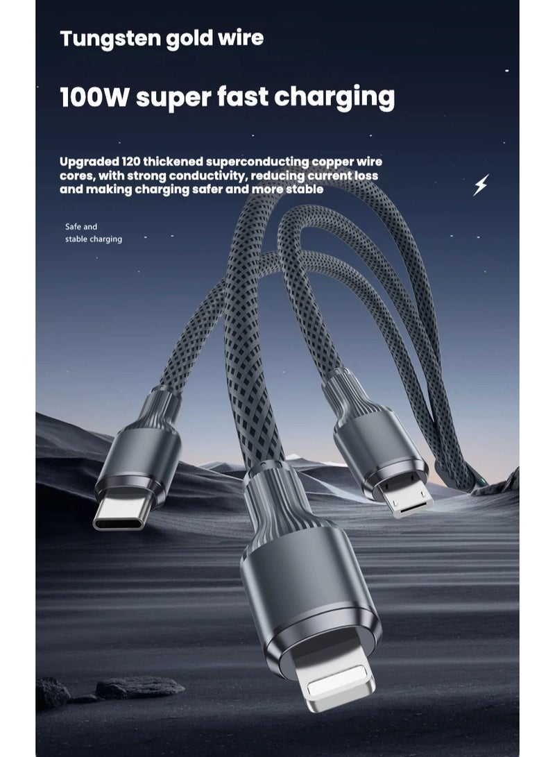 DC-ITECH 3 in 1 Fast Charging Cable, 100W Super Fast Charging with 120 Upgraded Copper Cores, Anti-Oxidation Tungsten Connector Smart Identification and 480Mbps Data Sync, for Home/Car/Office Use - Image 2