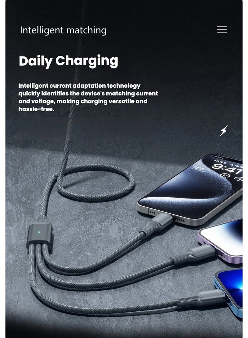 DC-ITECH 3 in 1 Fast Charging Cable, 100W Super Fast Charging with 120 Upgraded Copper Cores, Anti-Oxidation Tungsten Connector Smart Identification and 480Mbps Data Sync, for Home/Car/Office Use - Image 3