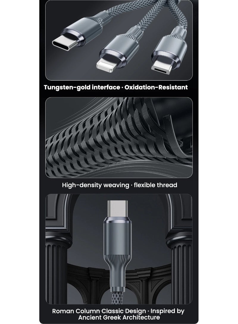 DC-ITECH 3 in 1 Fast Charging Cable, 100W Super Fast Charging with 120 Upgraded Copper Cores, Anti-Oxidation Tungsten Connector Smart Identification and 480Mbps Data Sync, for Home/Car/Office Use - Image 4