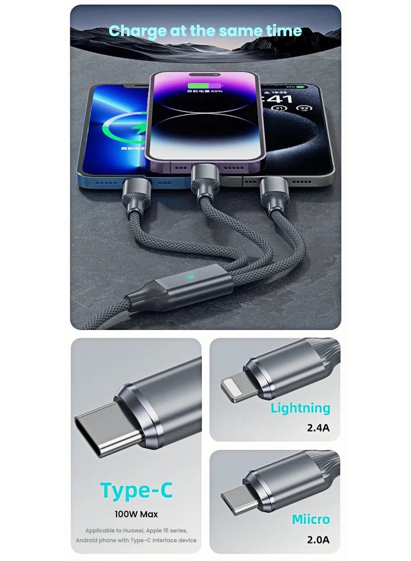DC-ITECH 3 in 1 Fast Charging Cable, 100W Super Fast Charging with 120 Upgraded Copper Cores, Anti-Oxidation Tungsten Connector Smart Identification and 480Mbps Data Sync, for Home/Car/Office Use - Image 5
