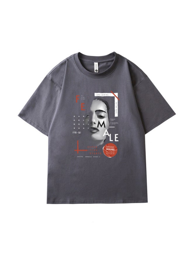 Summer New Silk Cotton T-shirt Men's Short Sleeve Loose Versatile Print Round Neck Base Layer Sweat-absorbing Breathable