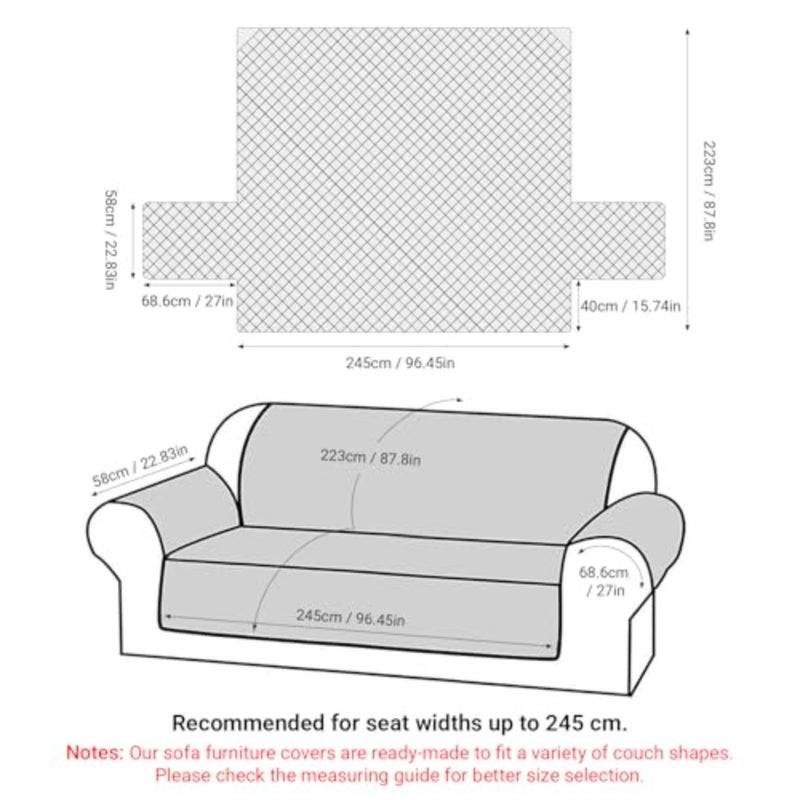 Sofa Covers Waterproof Couch Cover Non-Slip Quilted Sofa Slipcover for Dogs Furniture Protector Cover for Pets with Adjustable Strap Washable Blue, 245×58cm - Image 2