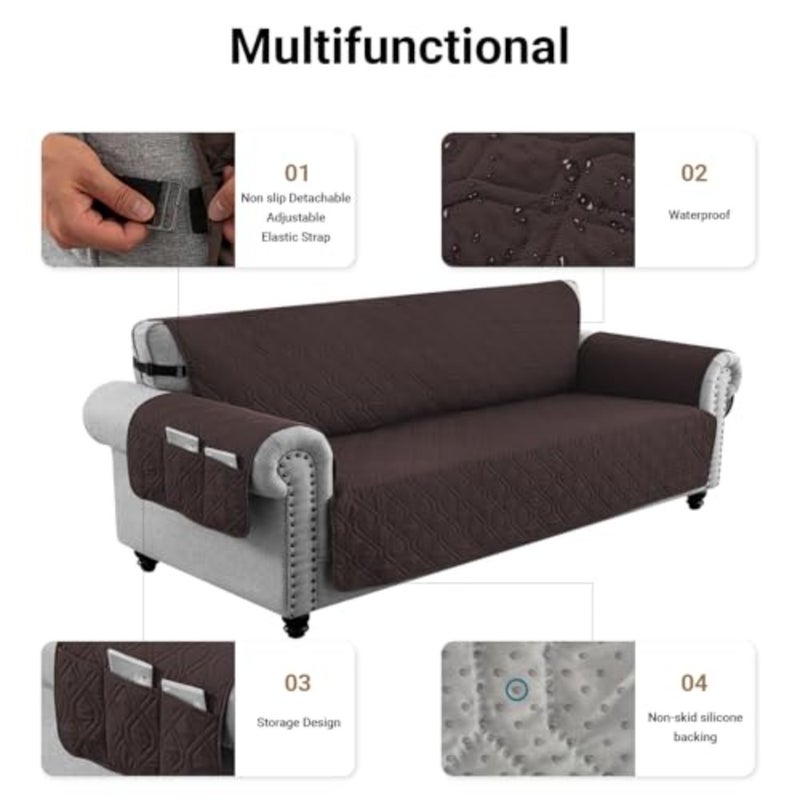 Sofa Covers Waterproof Couch Cover Non-Slip Quilted Sofa Slipcover for Dogs Furniture Protector Cover for Pets with Adjustable Strap Washable Blue, 245×58cm - Image 5