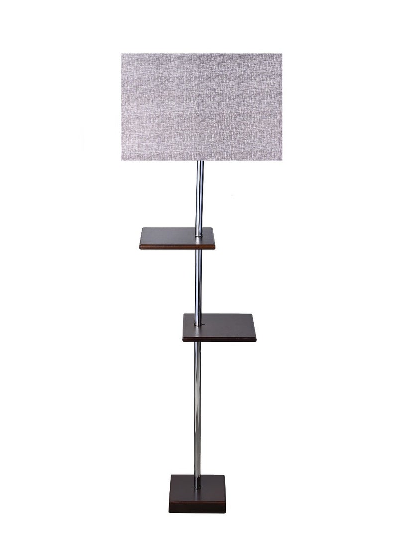 El Rawda Lighting Modern Floor Lamp| Floor Lamp With 2 Shelves, Made Of Fabric - | Color: Brown × Silver | Size: 150x45 cm 