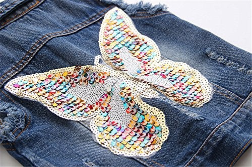 Mud Kingdom Toddler Girl Denim Vest Jacket Sparkly Butterfly Sequin 3T Dark Blue - Image 3
