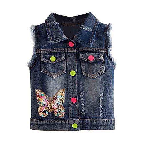 Mud Kingdom Toddler Girl Denim Vest Jacket Sparkly Butterfly Sequin 3T Dark Blue - Image 1