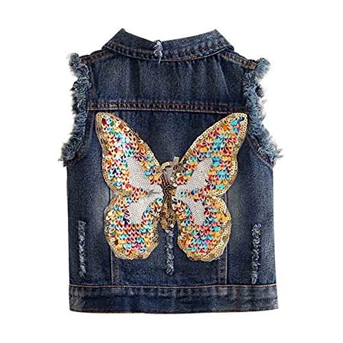 Mud Kingdom Toddler Girl Denim Vest Jacket Sparkly Butterfly Sequin 3T Dark Blue - Image 2