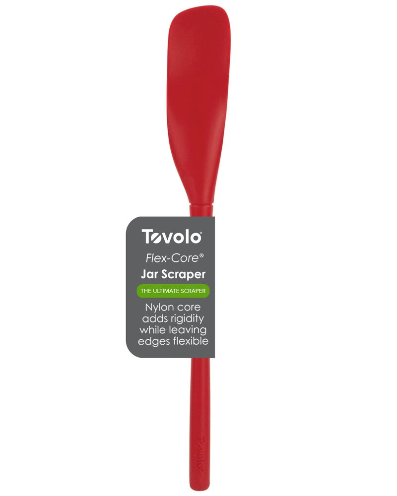 Tovolo FlexCore AllSilicone LongHandled Jar Scraper Spatula Angled Turner Head Kitchen Tool With Flat Back  Curved Front for Scooping  Scraping Cayenne