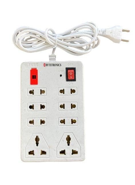 BYTETRONICS BYTETRONICS Extension BoardSurge Protector 81 Switch and sockets Fuse and Indicator with 4 Yard Cord White 5 amp 1  - Image 1