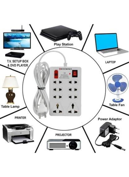 BYTETRONICS BYTETRONICS Extension BoardSurge Protector 81 Switch and sockets Fuse and Indicator with 4 Yard Cord White 5 amp 1  - Image 3