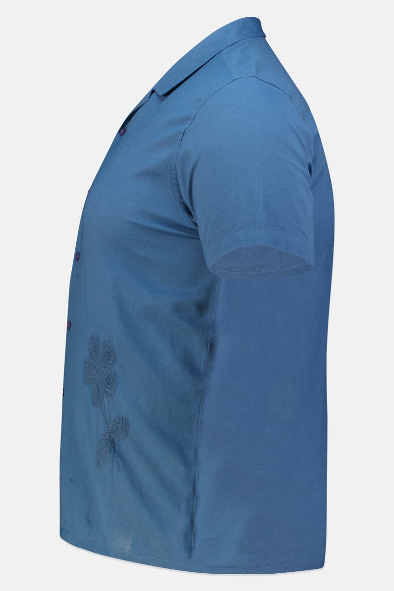 Threadbare Men Regular Fit Short Sleeve Embroidered Casual Shirt, Denim - Image 3