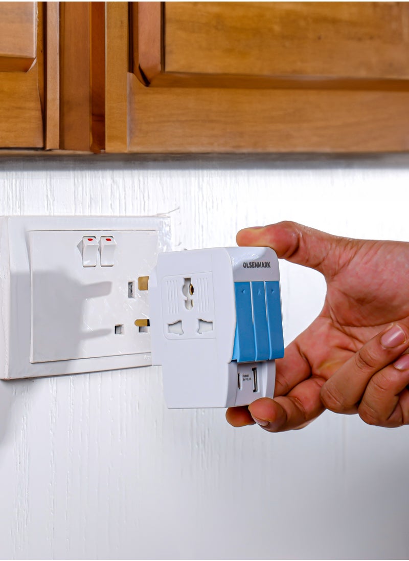 Olsenmark Olsenmark 3-Way Multi Adaptor- OMES1890, Global Compatibility, 3-Way Socket, USB and Type-C Charging Ports, Compact and Portable Design  - Image 3