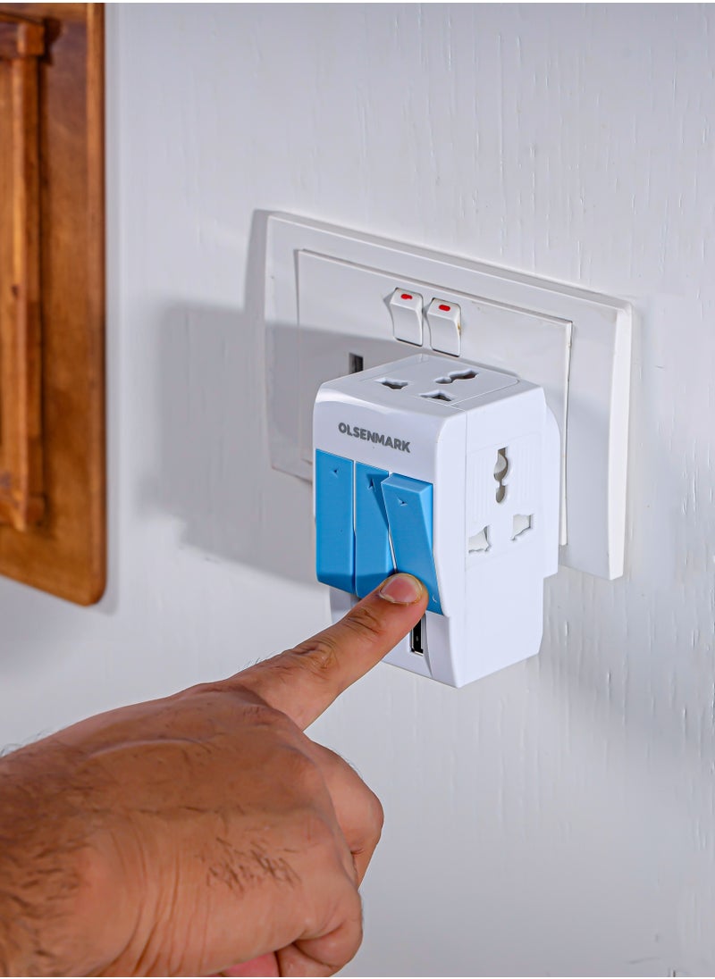 Olsenmark Olsenmark 3-Way Multi Adaptor- OMES1890, Global Compatibility, 3-Way Socket, USB and Type-C Charging Ports, Compact and Portable Design  - Image 4