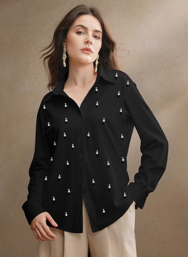 Take Two Women Black Embellished Long Sleeve Shirt - Image 5