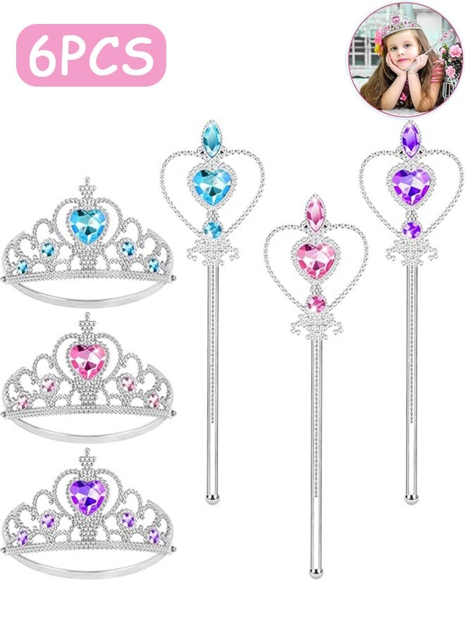 6 PCS Princess Dress up Accessories - Princess Crown and Wands for Little Girls for Queen Cosplay Dress Up Jewelry Toy Gifts