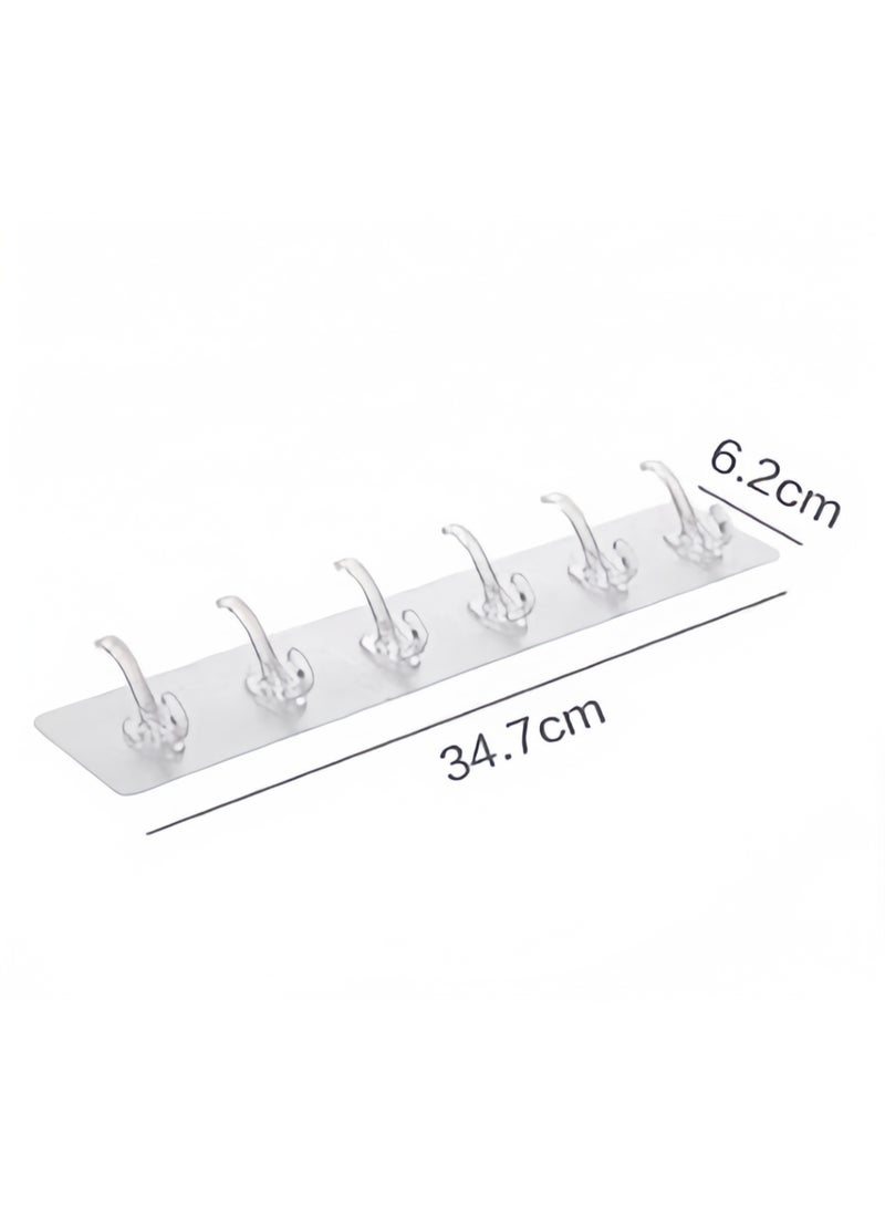 Punch-free wall-mounted strong six-row adhesive hook for door, kitchen shelf, warehouse, coat and hat load-bearing hook (5 pieces) - Image 2
