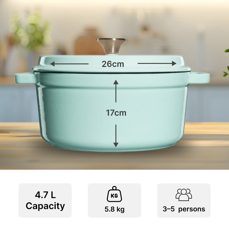 Grand Feu Light Blue Cast Iron Pot  Premium Enamel Dutch Oven for Cooking, Baking & Grilling- 4.7L - Image 5