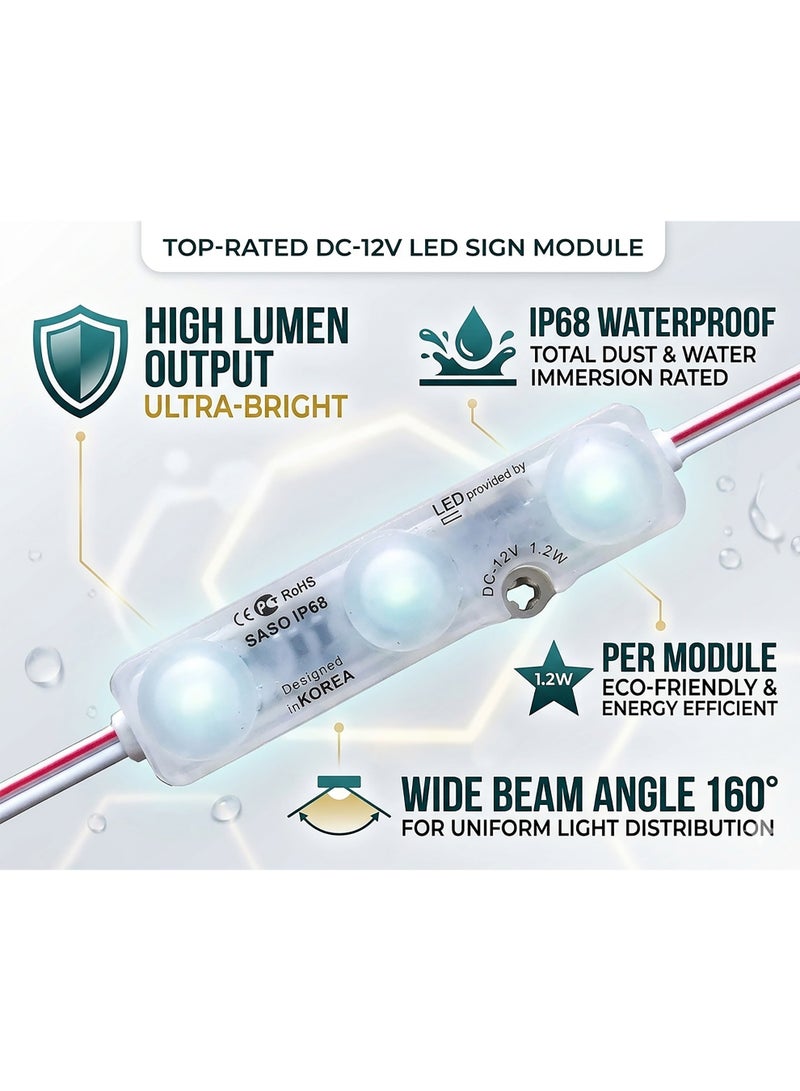 وحدة إضاءة LED بيضاء نقية 13000 كلفن | قدرة 1.5 واط، تعمل على 12 فولت تيار مستمر، مزودة بشريحة SMD 5730 عالية الكفاءة. مقاومة للماء بمعيار IP68، مناسبة لحروف اللافتات والإضاءة الزخرفية. 100 قطعة في العبوة - Image 4
