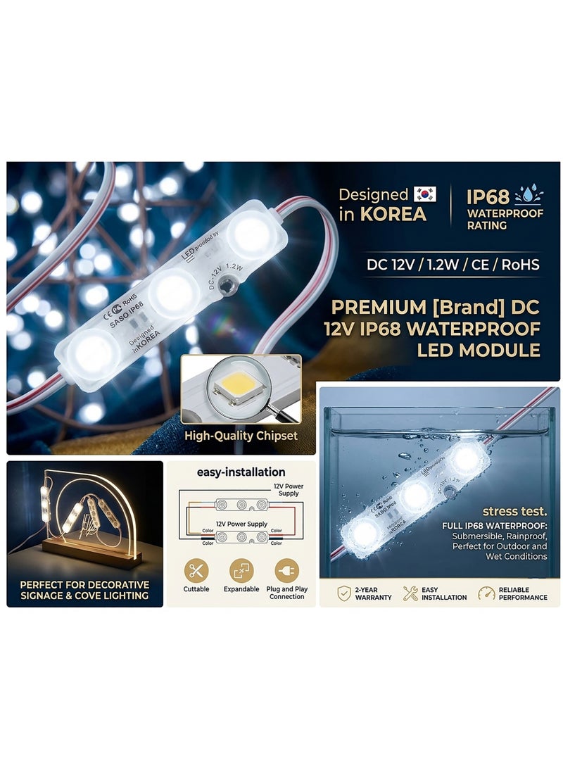 وحدة إضاءة LED بيضاء نقية 13000 كلفن | قدرة 1.5 واط، تعمل على 12 فولت تيار مستمر، مزودة بشريحة SMD 5730 عالية الكفاءة. مقاومة للماء بمعيار IP68، مناسبة لحروف اللافتات والإضاءة الزخرفية. 100 قطعة في العبوة - Image 5