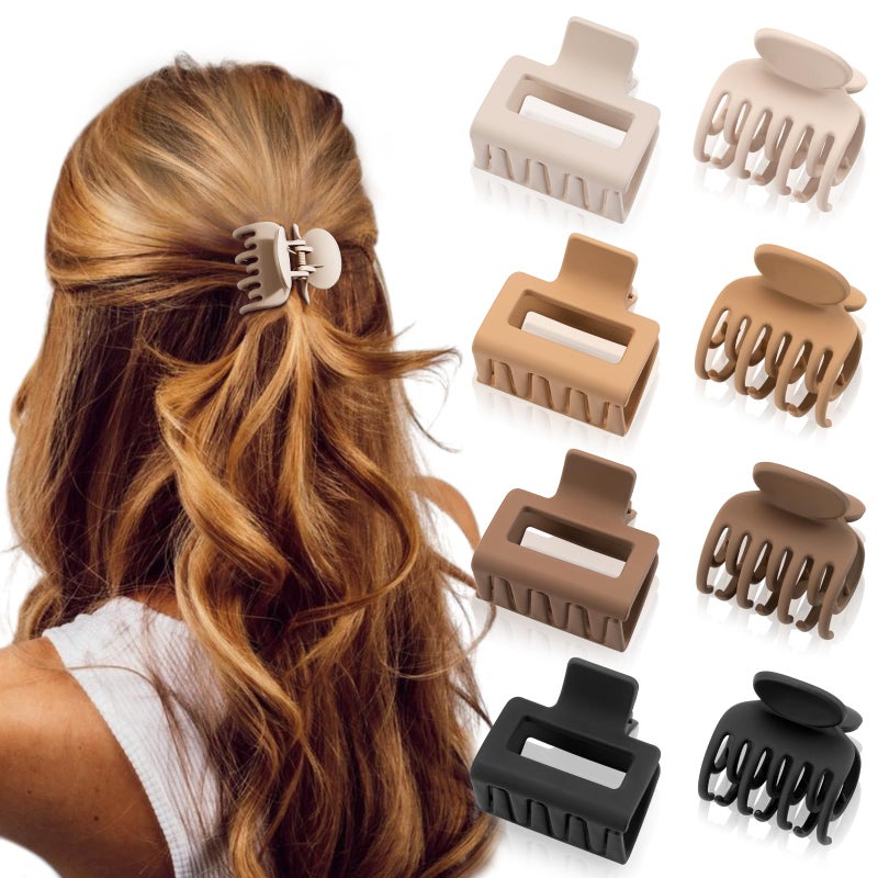 DEPOKA Matte Hair Clips for Women and Girls - Rectangle and Double Row Small Claw Clips for Thin/Medium Fine Hair - Nonslip Jaw Clips (Beige, Khaki, Brown, Black) - Image 1