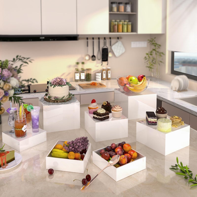 PITBVO Buffet Risers, Food Display Risers for Party, Glossy White Acrylic Risers Display Stand for Buffet Table, Catering Displays for Dessert, Cube Box Nesting Riser with Hollow Bottoms (8"x9"x10" 6PCS) - Image 4