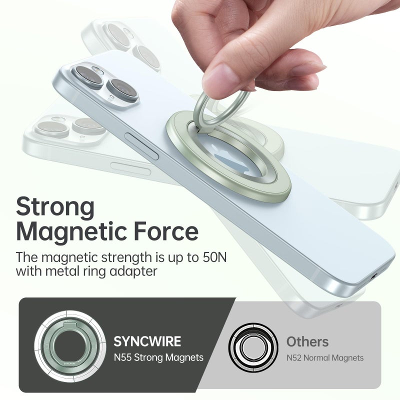 SYNCWIRE Magnetic Phone Ring Holder for MagSafe, 360Â° Rotation Cell Phone Grip Stand Finger Ring Kickstand Two-Sided Magnet Compatible with iPhone 17 Pro Max 16 15 14 13 12 MagSafe Accessories - Image 5