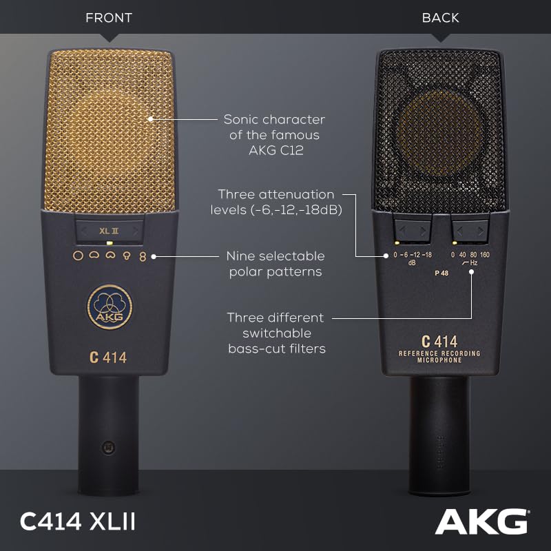AKG Pro Audio C414 XLII Studio Grade Professional Large Diaphragm, Dual-Capsule, Vocal and Instrument Condenser Microphone with Rugged Aluminum Carrying Case. XLR Connector. Gray with Gold - Image 3