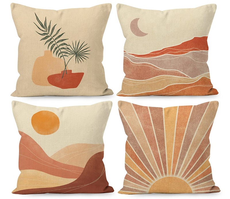 Liosei Boho Throw Pillow Covers Desert Landscape Linen Pillows 18 x 18 Inch Set Of 4 For Bed  Home Decor