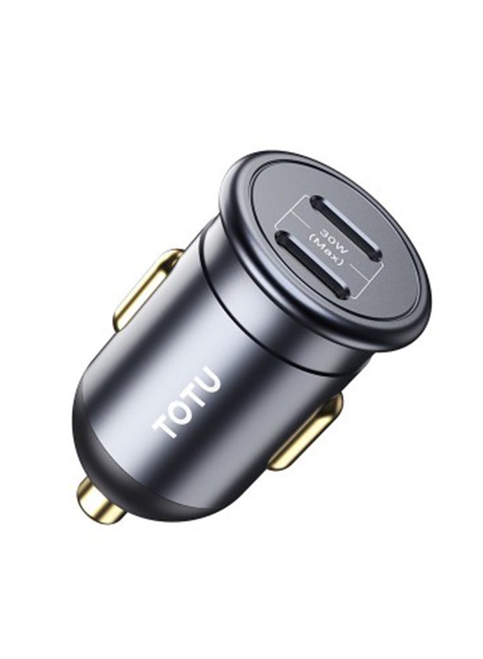 Totu 30W Car Charger Fast Charging Dual C Port Car Plug Adapter, Black - Image 1