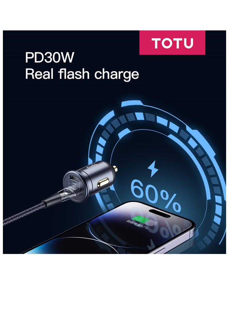 Totu 30W Car Charger Fast Charging Dual C Port Car Plug Adapter, Black - Image 2