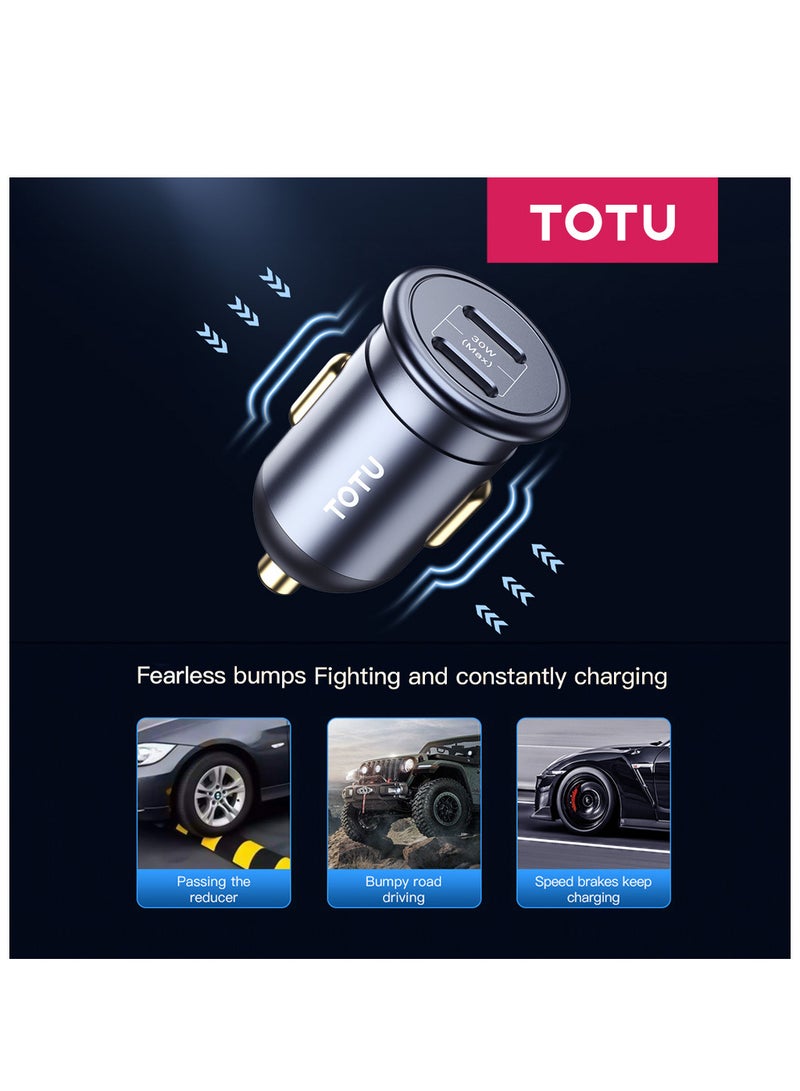 Totu 30W Car Charger Fast Charging Dual C Port Car Plug Adapter, Black - Image 3